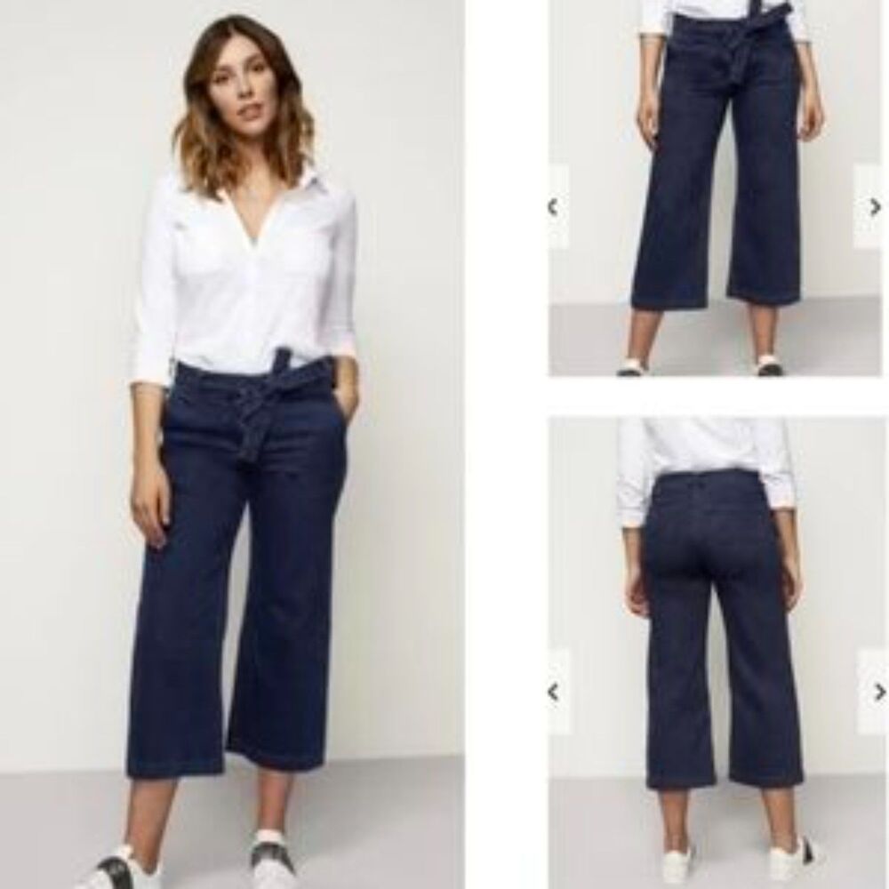 ✨LONG TALL SALLY Wide Leg‎ Cropped Jeans Tie Waist Size 8 DARK WASH